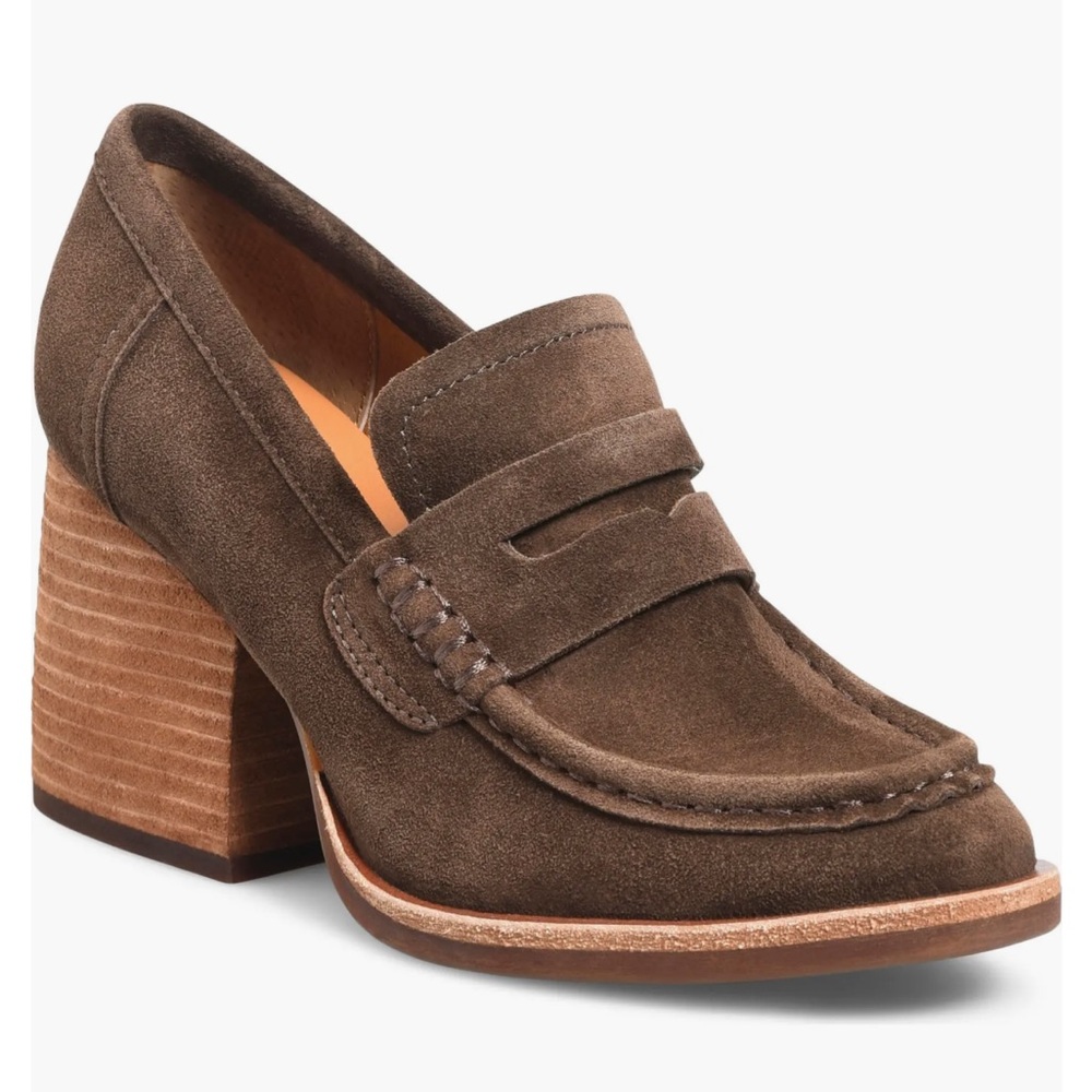 Kork-Ease Brown Suede Loafers with Block Heel